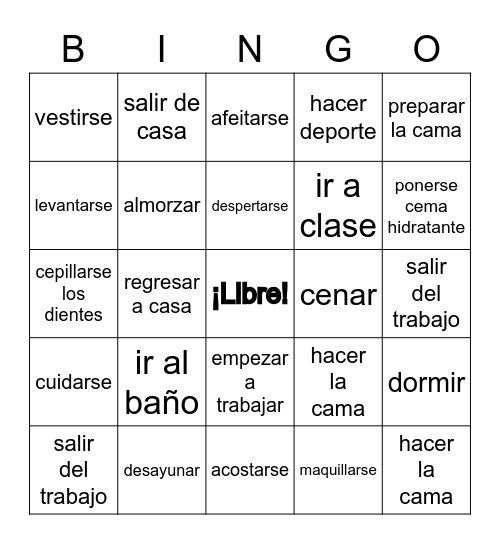 Actividades del día a día Bingo Card