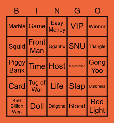 #FASquidGamesAndChill2021 Bingo Card