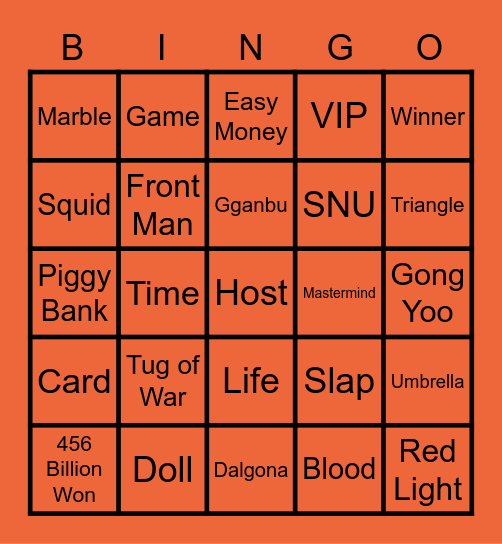 #FASquidGamesAndChill2021 Bingo Card