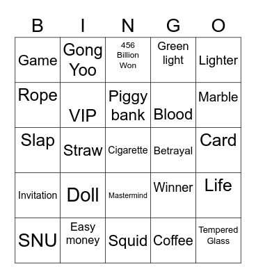 #FASquidGamesAndChill2021 Bingo Card