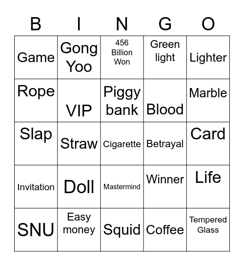 #FASquidGamesAndChill2021 Bingo Card