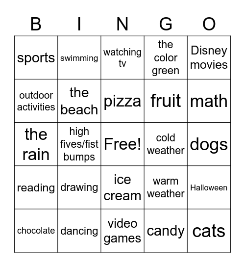 Do you like? Bingo Card