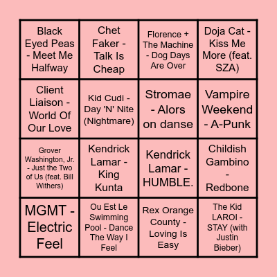 Prince Music Bingo #2 Bingo Card