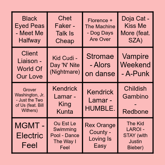 Prince Music Bingo #2 Bingo Card