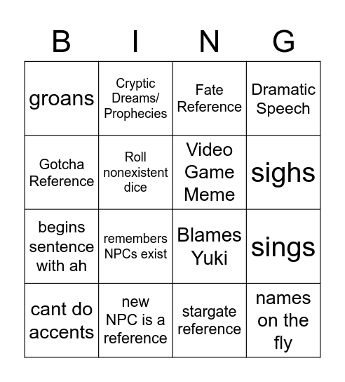 Mike's Suffering Bingo Card