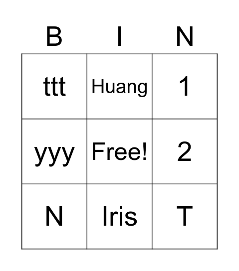 Iris Bingo Card