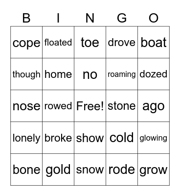 Long Vowel O Bingo Card
