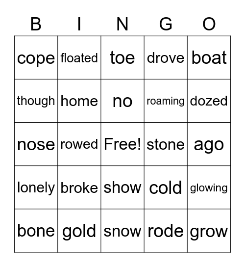 Long Vowel O Bingo Card