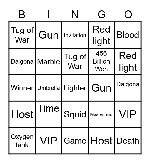 #FASquidGamesAndChill2021 Bingo Card