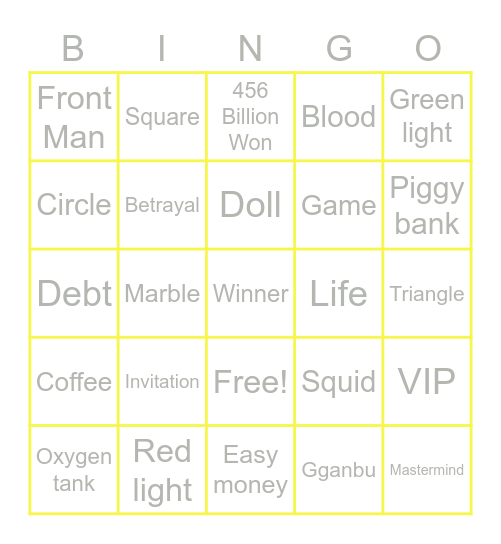 #FASquidGamesAndChill2021 Bingo Card
