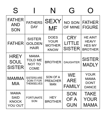 699 ITS ALL IN THE FAMILY Bingo Card