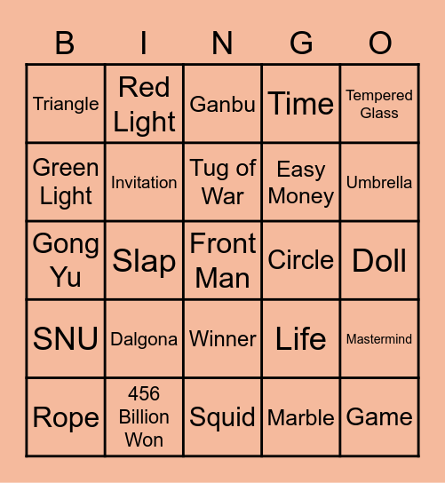 #FASquidGamesAndChill2021 Bingo Card