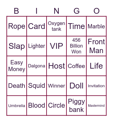 #FASquidGamesAndChill2021 Bingo Card