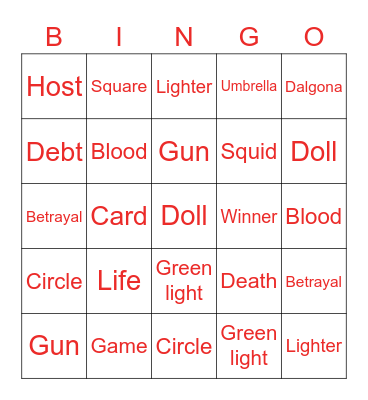 #FASquidGamesAndChill2021 Bingo Card