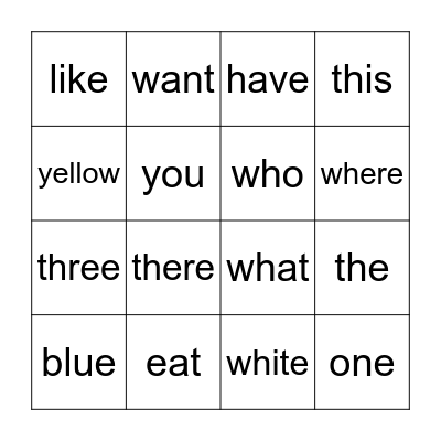 Sight Words Bingo Card