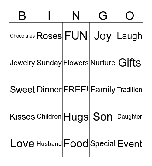 Mothers Day  Bingo Card