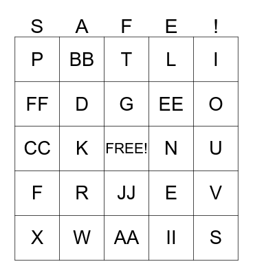 Safety Bingo Card