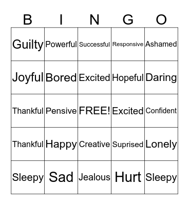 Fit Feelings Bingo Card