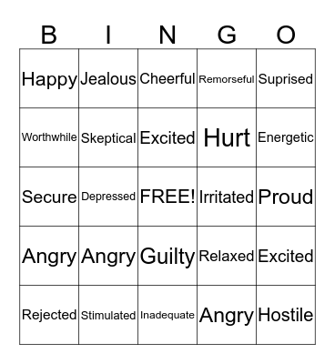 Fit Feelings Bingo Card