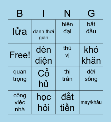 long time ago & now Bingo Card