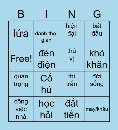 long time ago & now Bingo Card