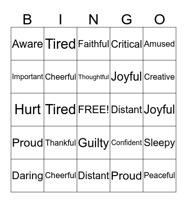 Fit Feelings Bingo Card