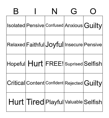 Fit Feelings Bingo Card