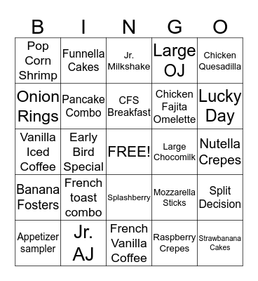 Bel Air IHOP Bingo Card