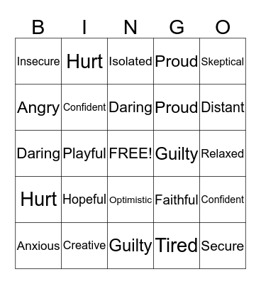 Fit Feelings Bingo Card