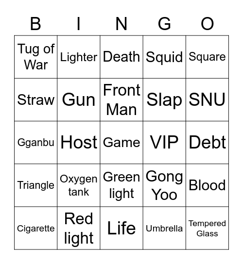 #FASquidGamesAndChill2021 Bingo Card