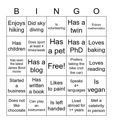 Networking Bingo Card