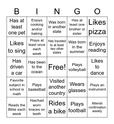Find Someone Who Bingo Card