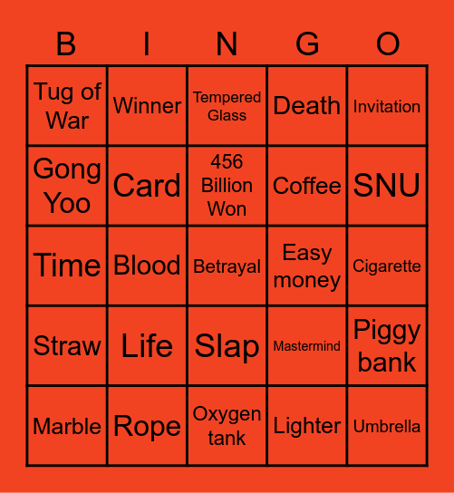 #FASquidGamesAndChill2021 Bingo Card