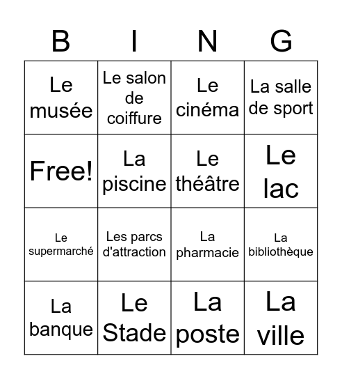 Les Endroits Bingo Card