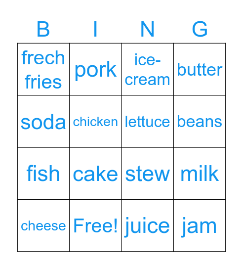 Food Bingo Card