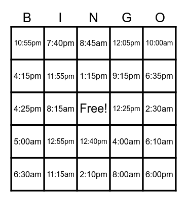 time bingo Card
