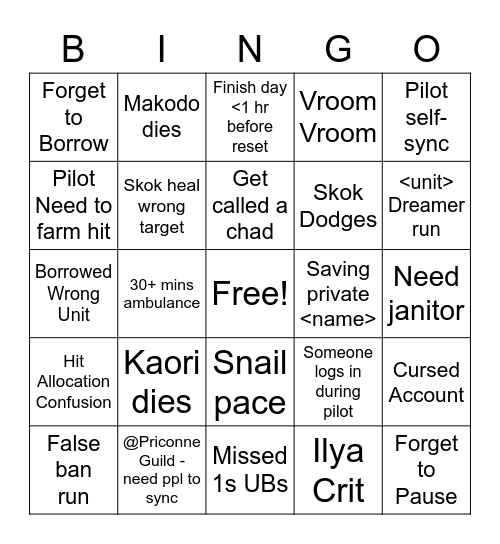 October CB Day 1 Bingo Card