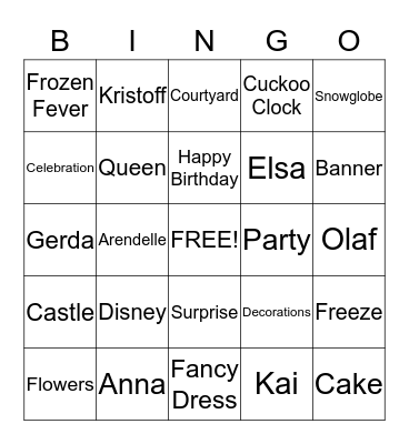 Frozen Fever Bingo Card