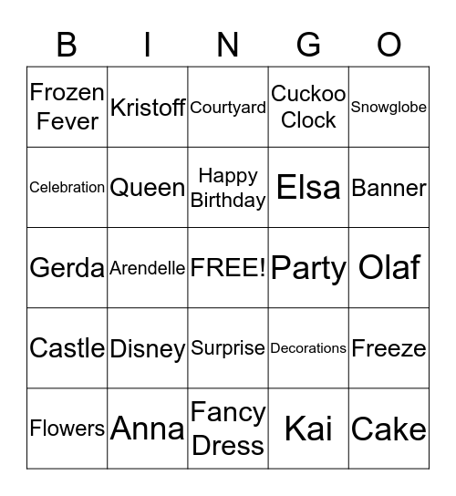 Frozen Fever Bingo Card