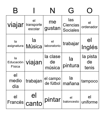 Mi colegio Bingo Card