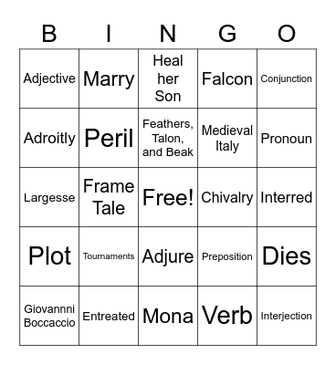 Medieval Lit Test Bingo Card