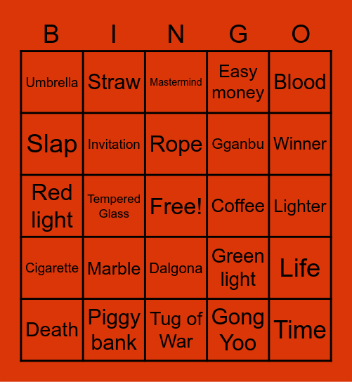 #FASquidGamesAndChill2021 Bingo Card
