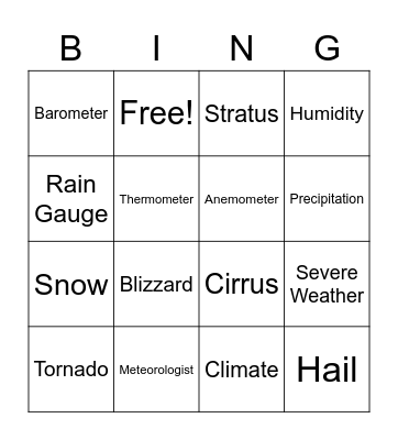 Weather Bingo Card