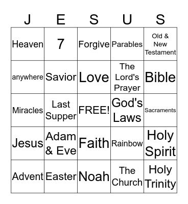 First Grade Religious Education Review Bingo Card