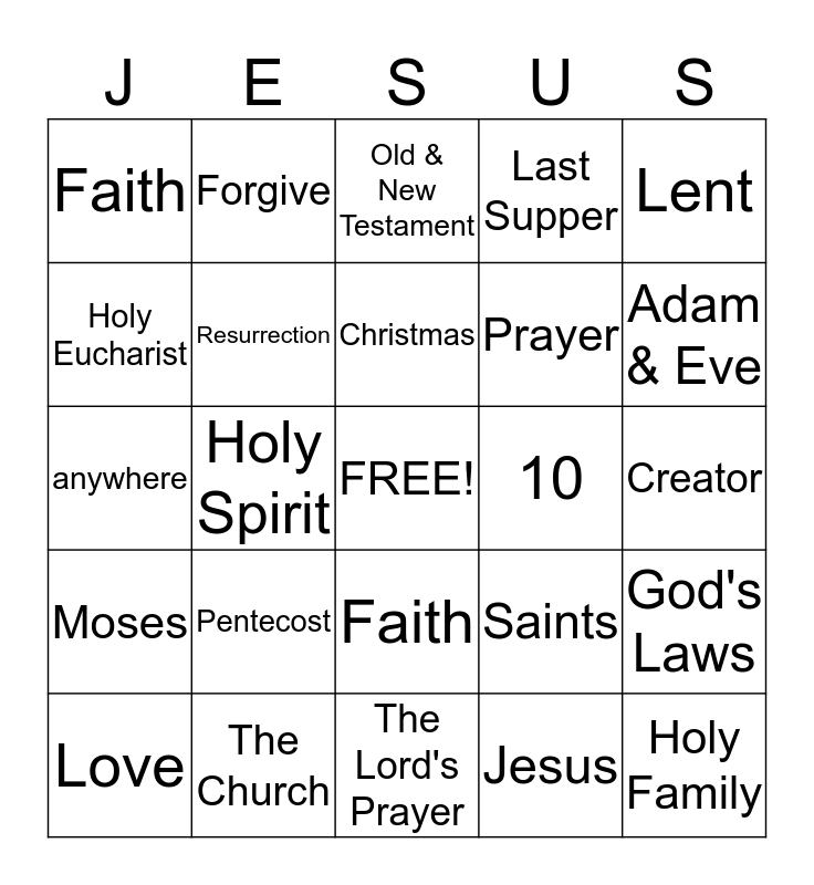 First Grade Religious Education Review Bingo Card