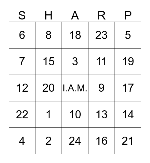 I. A.M. STRONG Bingo Card