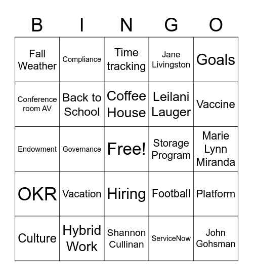 ALL HANDS Bingo Card