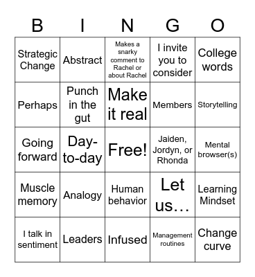 Change Team Staff Meeting Bingo Card