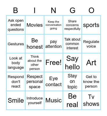 Communication Bingo Card