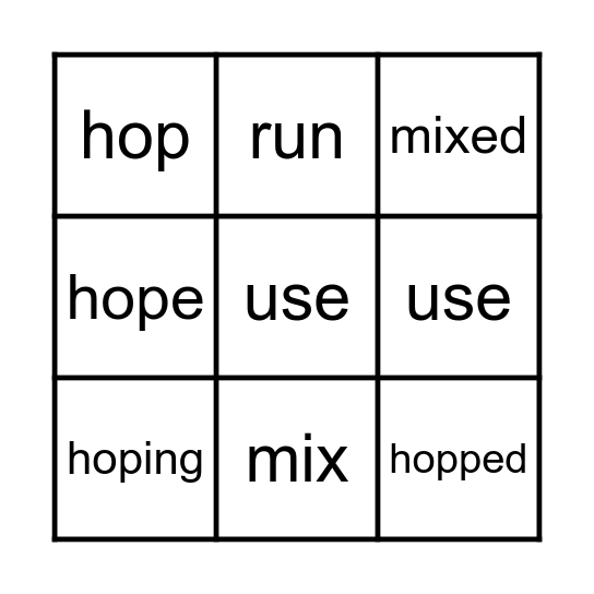 List 26: -ed, -ing Bingo Card